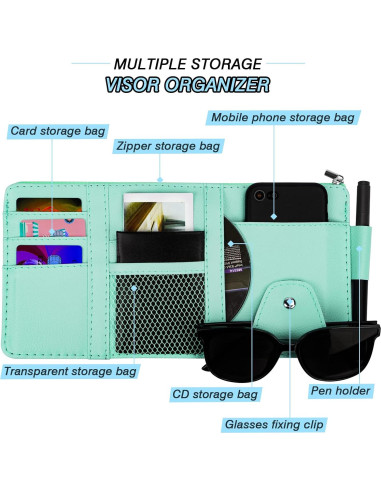 Organizador de Visera de Coche ZXFYE de Cuero Sintético Azul