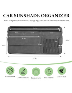 Organizador de Visera de Coche FSTURIOS Gris con Bolsillos 2