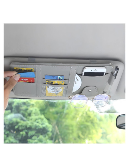 Organizador de Visera de Coche LAOSIJI Gris PU Multifuncional