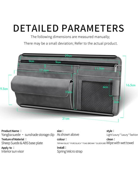 Organizador de Visera de Coche JEYODA Cuero Suede Azul