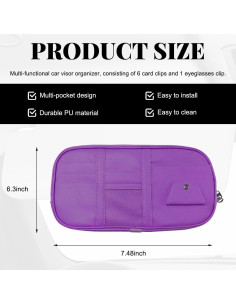 Organizador de Visera de Coche MUQIDA PU Púrpura 19x16 cm 2