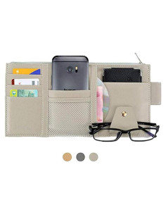 Organizador de Visera de Coche Itenqi Gris con Cremallera y Múltiples Bolsillos