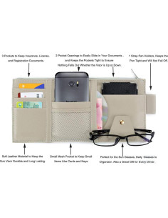 Organizador de Visera de Coche Itenqi Gris con Cremallera y Múltiples Bolsillos 2