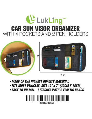 Organizador de Visera de Coche Lukling con 4 Bolsillos