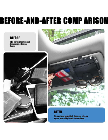 Organizador de Visera Solar UGSHY de Cuero Sintético Negro 29x15cm