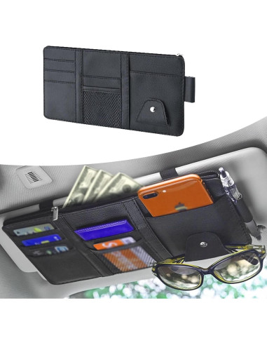 Organizador de Visera Solar UGSHY de Cuero Sintético Negro 29x15cm