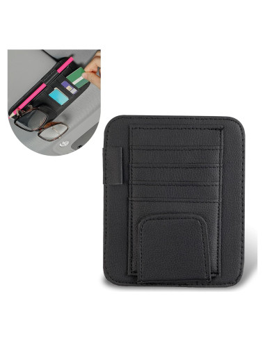 Organizador de Visera Solar Getfay de Cuero PU Negro 12.4x15.5cm