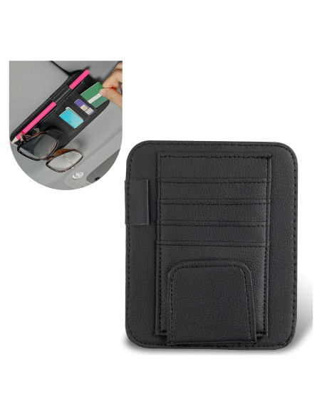 Organizador de Visera Solar Getfay de Cuero PU Negro 12.4x15.5cm