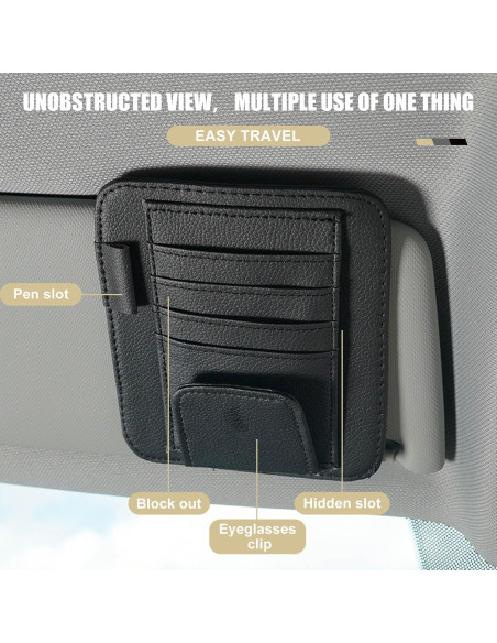 Organizador de Visera Solar Getfay de Cuero PU Negro 12.4x15.5cm