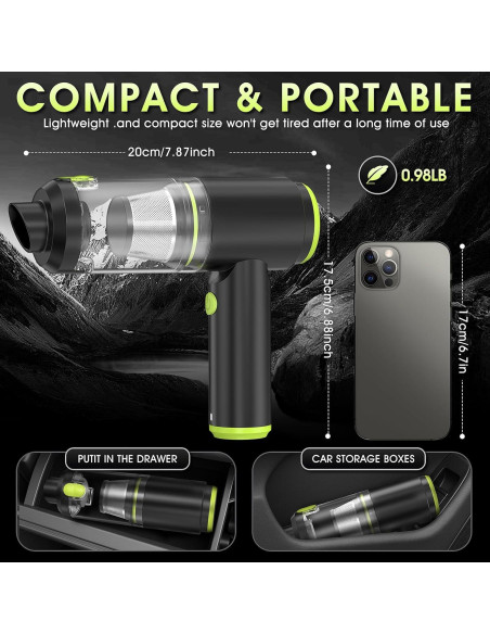 Aspiradora de Mano Inalámbrica WADCIMC 20000Pa 2 en 1 Verde