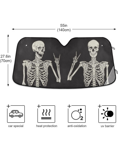 Parasol para Parabrisas ALAZA Calavera Negra 139.7x70.1cm