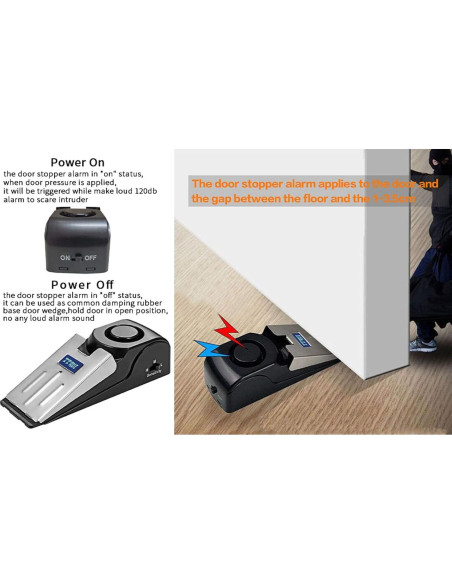 Alarma de Tope de Puerta ZZRUI 2 Paquete 120dB Portátil