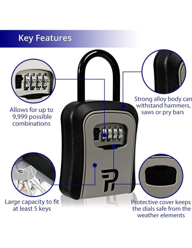 Caja de Llave con Cerradura RUDY RUN - Montaje en Pared, Gris