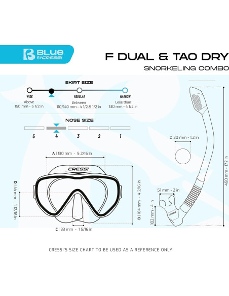 Máscara de buceo Cressi F-Dual y snorkel Tao Dry