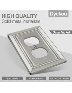 Placa de Pared Metal Dyekou Enchufe Dúplex Níquel Satinado 6 Unidades 2