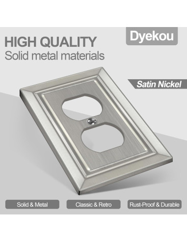 Placa de Pared Metal Dyekou Enchufe Dúplex Níquel Satinado 6 Unidades