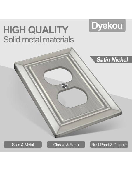 Placa de Pared Metal Dyekou Enchufe Dúplex Níquel Satinado 6 Unidades