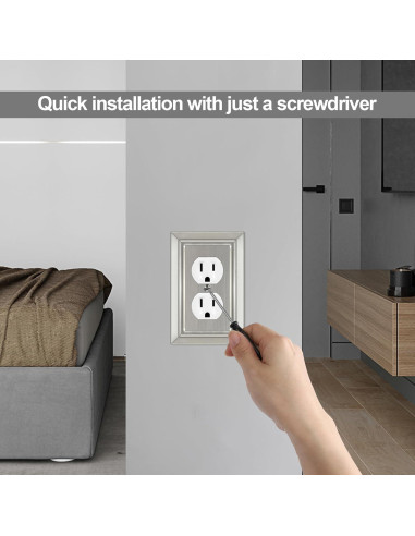 Placa de Pared Metal Dyekou Enchufe Dúplex Níquel Satinado 6 Unidades