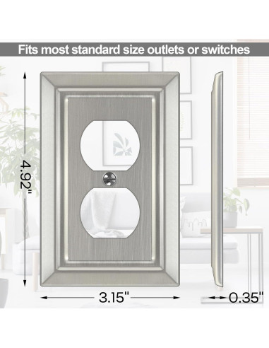 Placa de Pared Metal Dyekou Enchufe Dúplex Níquel Satinado 6 Unidades