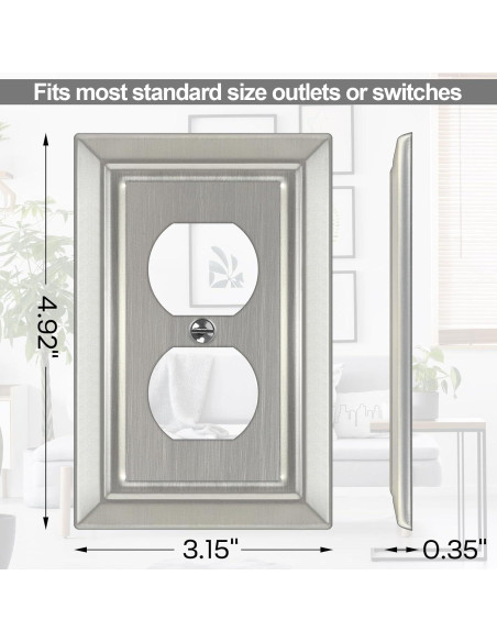 Placa de Pared Metal Dyekou Enchufe Dúplex Níquel Satinado 6 Unidades