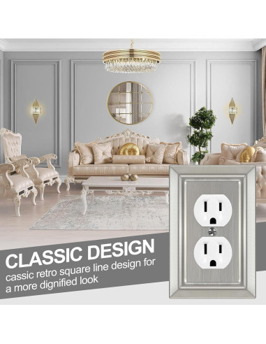 Placa de Pared Metal Dyekou Enchufe Dúplex Níquel Satinado 6 Unidades