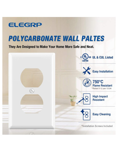 Cubiertas de Enchufe Dúplex ELEGRP 10 Paquete Policarbonato Blanco