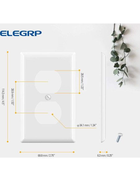 Cubiertas de Enchufe Dúplex ELEGRP 10 Paquete Policarbonato Blanco