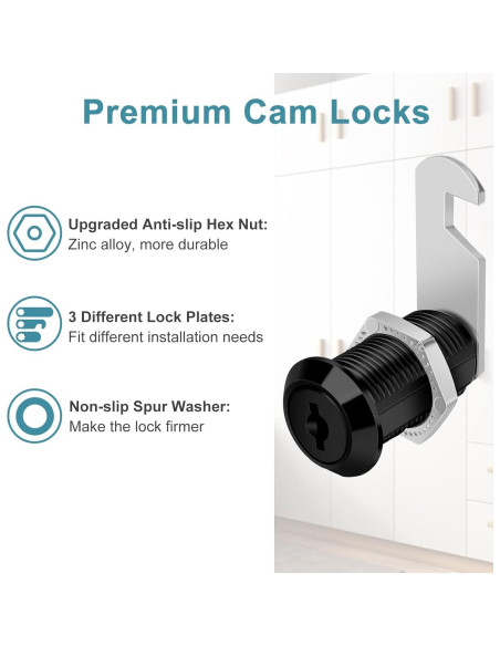 Cerradura Cam de Gabinete Negra Pertinel 1-1/8" 5 Piezas