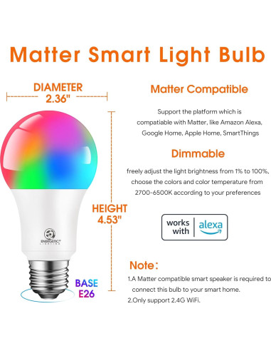 Bombilla LED Inteligente Energético A19 RGB E26 800LM 60W