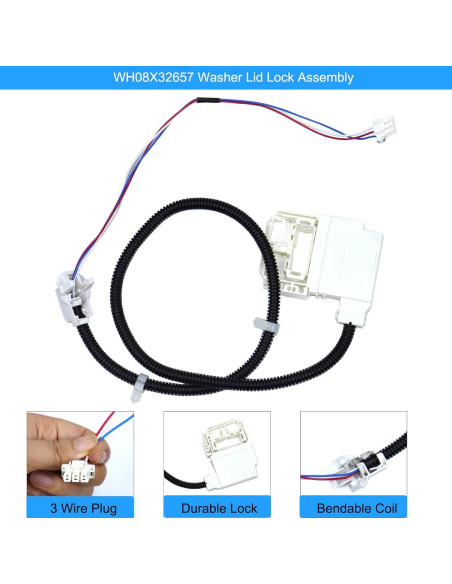 Interruptor de bloqueo de tapa GE WH08X32657 y arnés de repuesto
