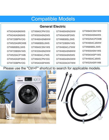 Interruptor de bloqueo de tapa GE WH08X32657 y arnés de repuesto