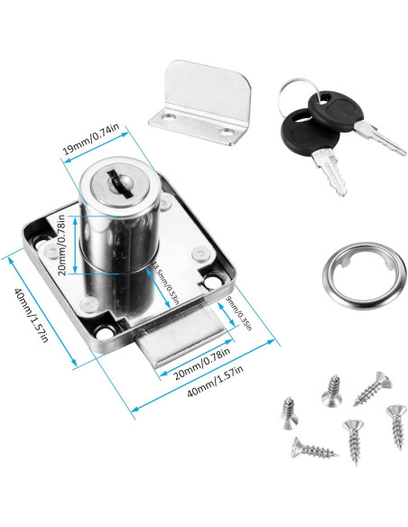 4 Cerraduras de Cajón Kitmose con Llave Igual 20mm Acabado Cromado