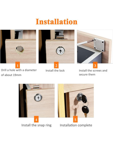 4 Cerraduras de Cajón Kitmose con Llave Igual 20mm Acabado Cromado