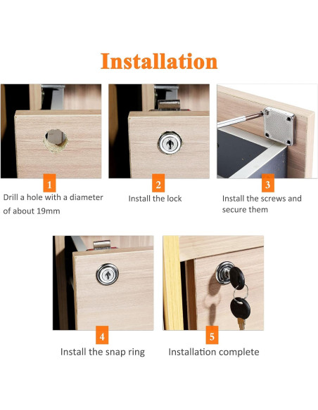 4 Cerraduras de Cajón Kitmose con Llave Igual 20mm Acabado Cromado