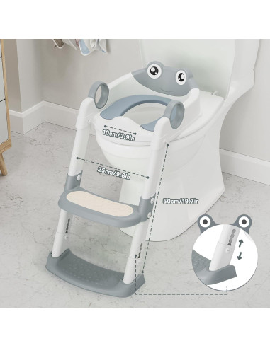 Asiento de Entrenamiento para el Baño Niños Gris con Escalera