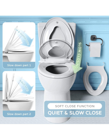 Asiento de Inodoro Alargado YASFEL Blanco 18.5" con Asiento Infantil