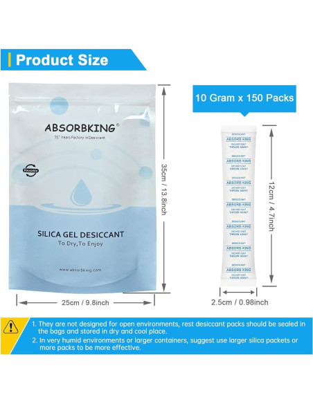 Paquetes de Gel de Sílice Absorbking 10g - 150 Unidades Grado Alimenticio