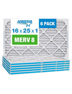 Filtros de Aire Plisados Aerostar 16x25x1 MERV 8 - Paquete de 6