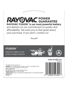 Baterías Alcalinas Rayovac Fusion 9V - Paquete de 2 2