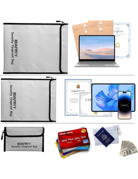 Bolsa de Documentos a Prueba de Fuego BDAFRYY 3 Pcs Impermeable