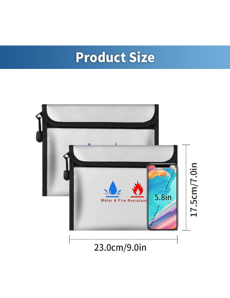 Bolsa de Documentos a Prueba de Fuego ABSOK 23x18cm 2 Pcs