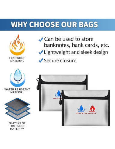 Bolsa de Documentos a Prueba de Fuego ABSOK 23x18cm 2 Pcs