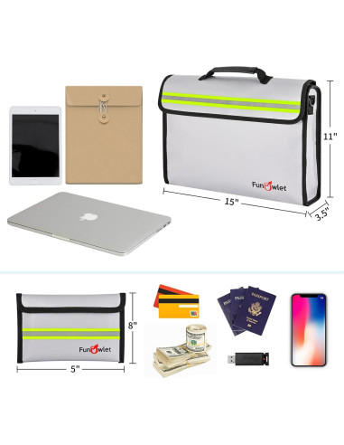 Bolsa y Caja de Seguridad a Prueba de Fuego FunOwlet - Gris