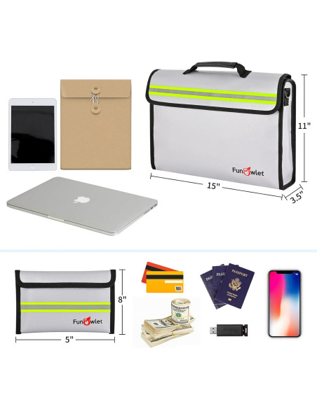 Bolsa y Caja de Seguridad a Prueba de Fuego FunOwlet - Gris