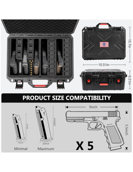 Estuche Duro Kinghardcase para 5 Pistolas y 21 Revistas