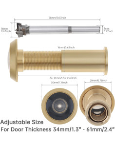 Mirilla de Puerta Dorado Satinado 200 Grados con Broca 16mm 2