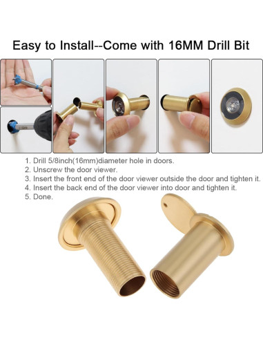 Mirilla de Puerta Dorada HOJLKLD con Broca 16 mm y 200 Grados