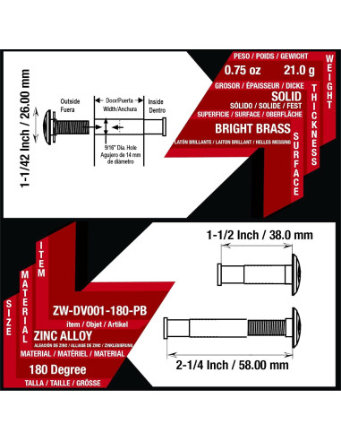Visor de puerta HD 180 Wenzhou de latón brillante