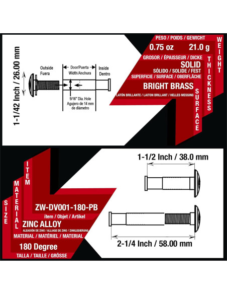 Visor de puerta HD 180 Wenzhou de latón brillante