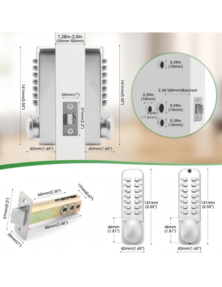Cerradura de Entrada Sin Llave Mecánica ANNFUZ Cromo Perla